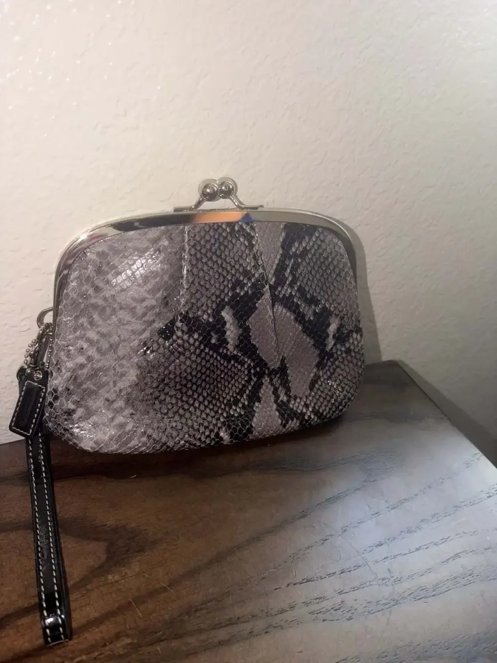 Coach Snakeskin Embossed Leather Kisslock Wristlet